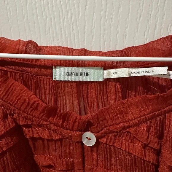 Anthropologie Kimchi Blue Red Rust Semisheer Gauze Top - Picture 6 of 9